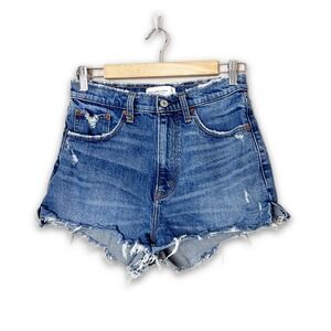 Abercrombie & Fitch High Rise Mom Shorts 27 4 Curve Love Distressed Blue Denim